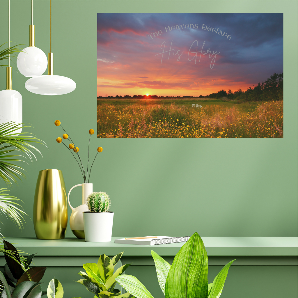 Wall Decor- The heavens declare his glory shown on a pale green wall