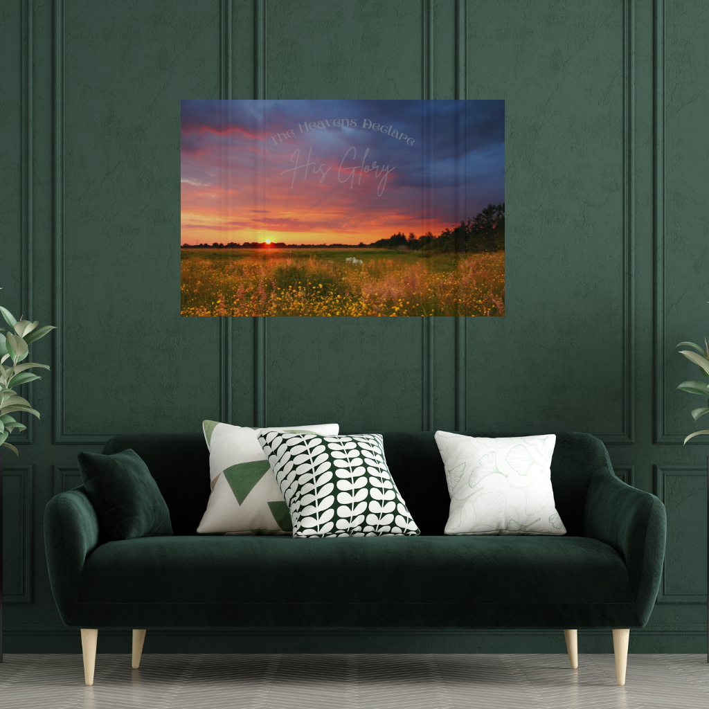 Wall Decor- The heavens declare his glory shown on a dark green wall in a luxurious living room