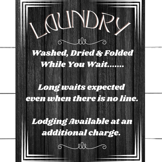 Laundry Room Decor wall art print shown in Black on a white wall