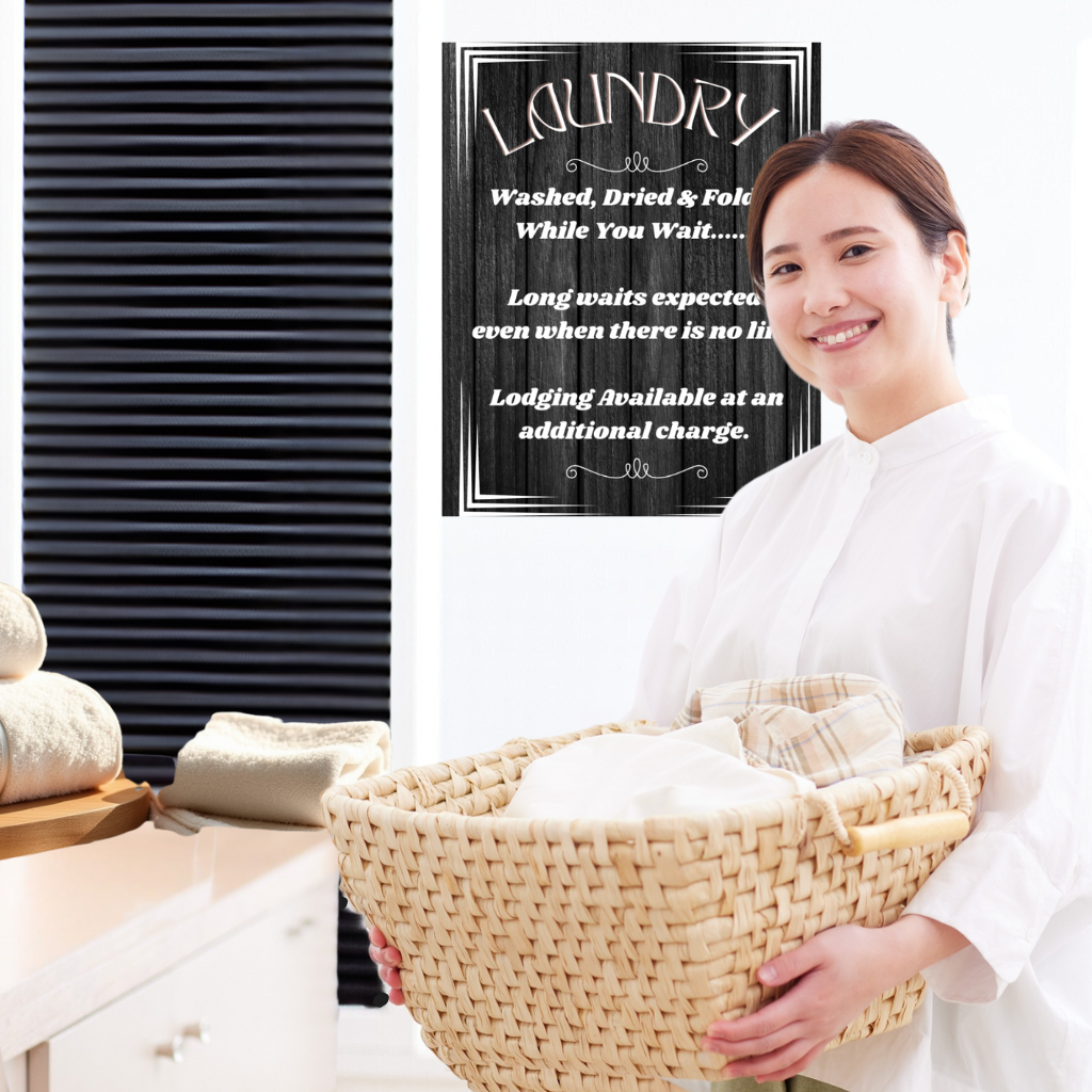 laundry while you wait sign shown in