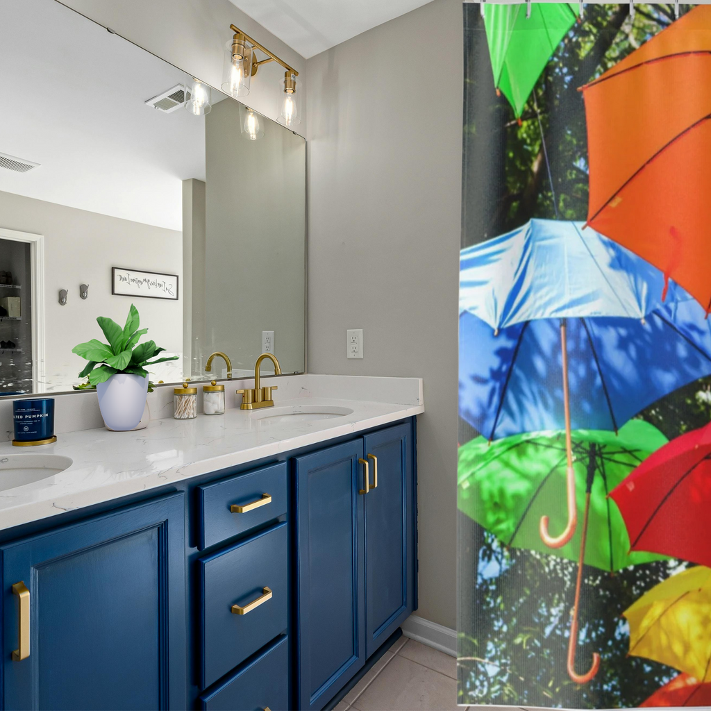 shown in a blue bathroom
