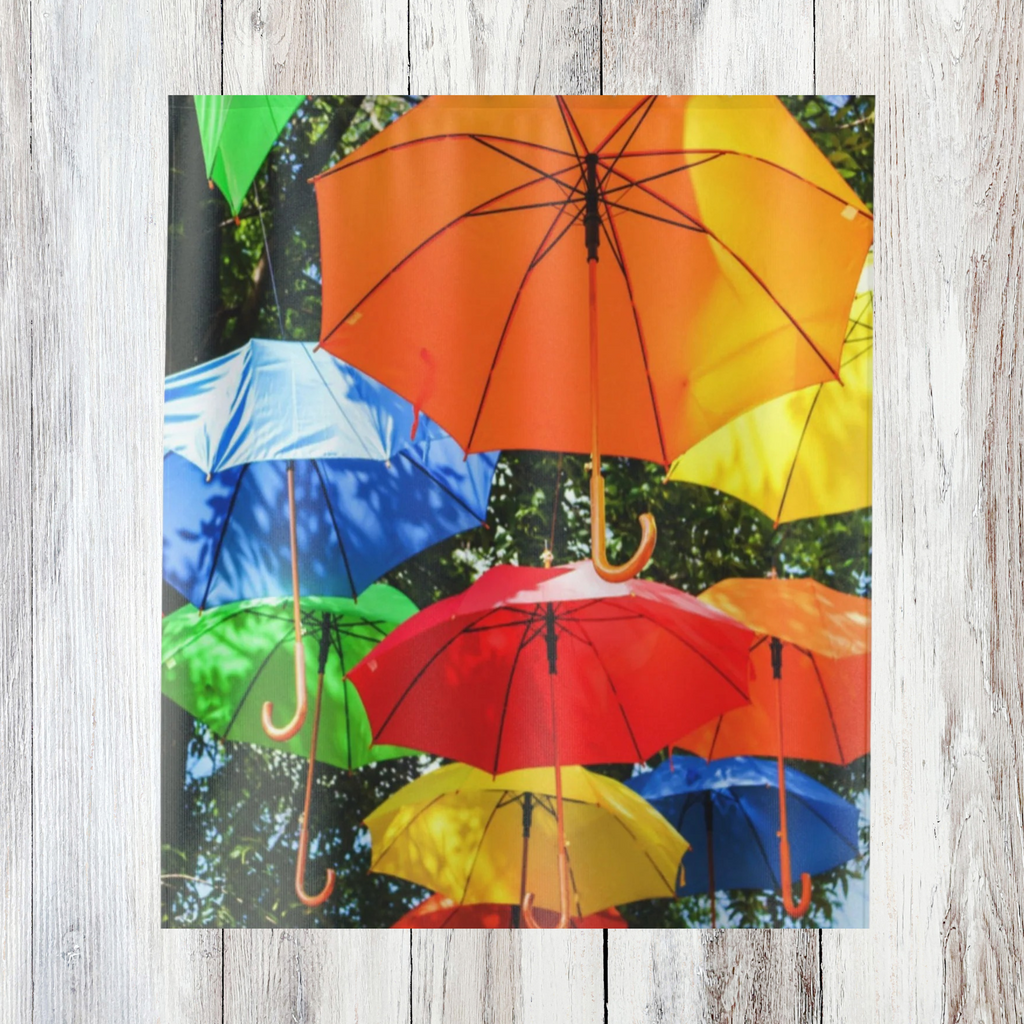 detail of shower curtain on a white wood background