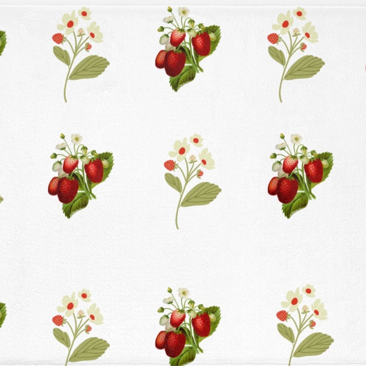 closeup of nostalgic strawberry print rug