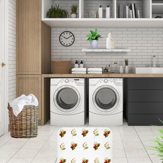  Rug-I Love Strawberries Strawberry  Print shown in a farmhouse style  laundry room