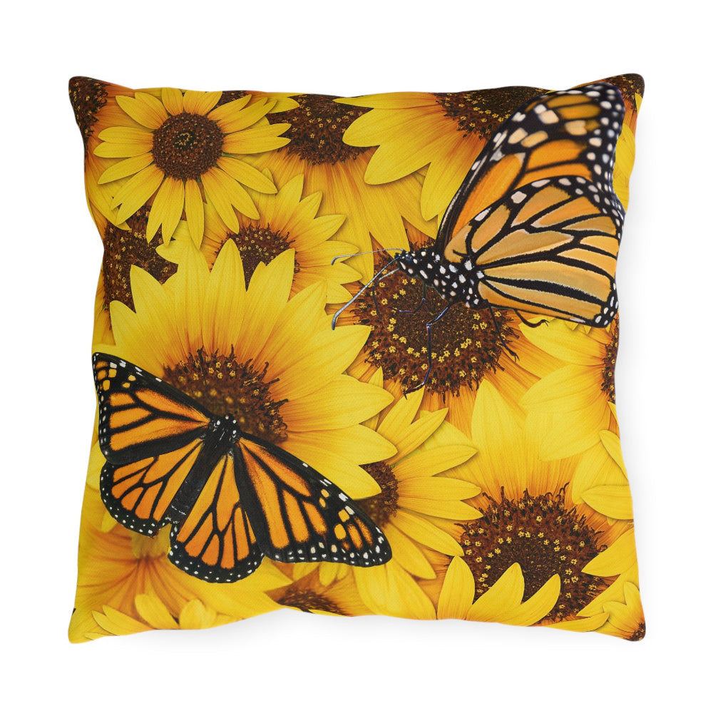Outdoor Pillow with sunflower and butterfly design