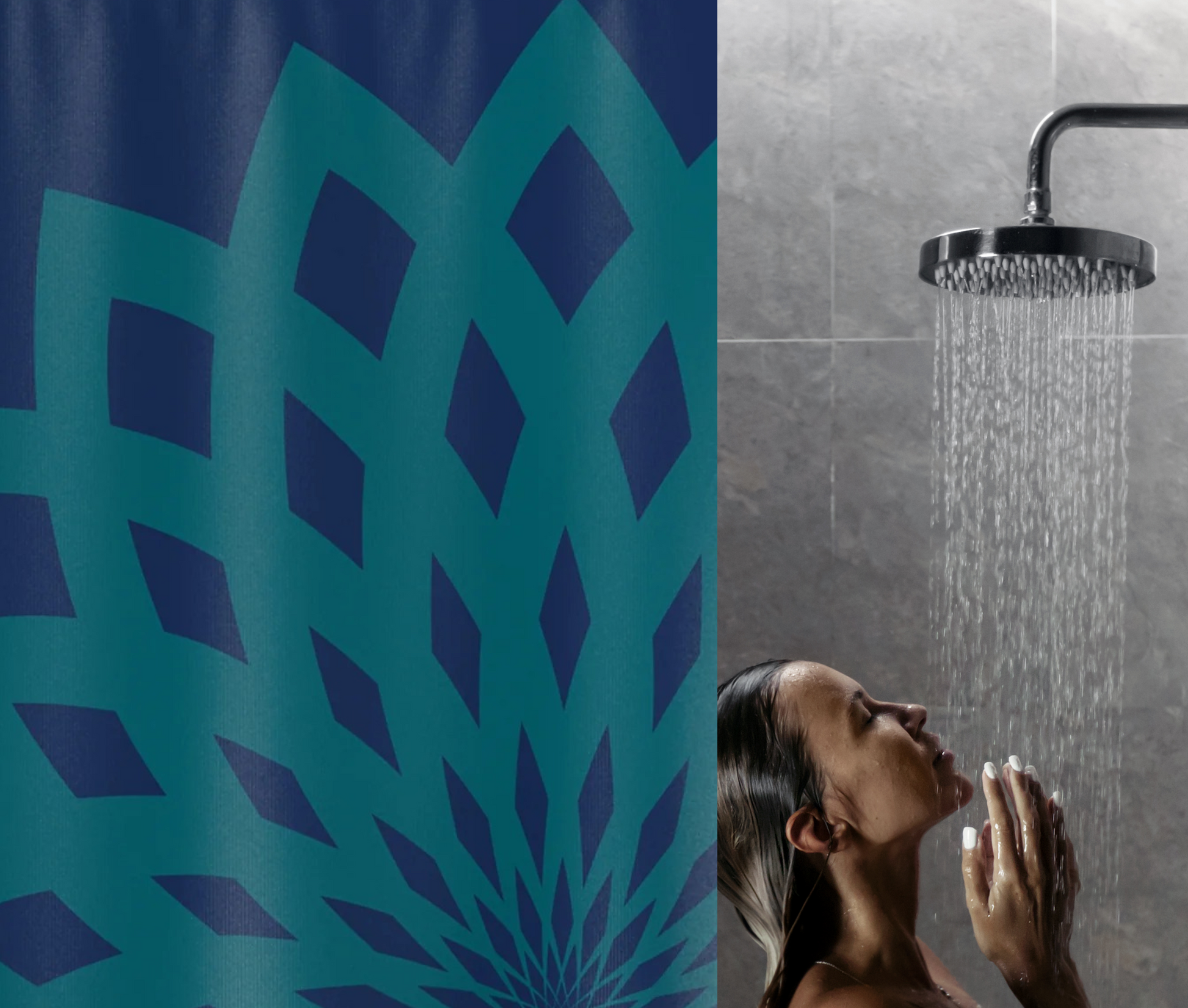 Shower Curtain Contemporary Blue and Teal Large Print Floral Design
