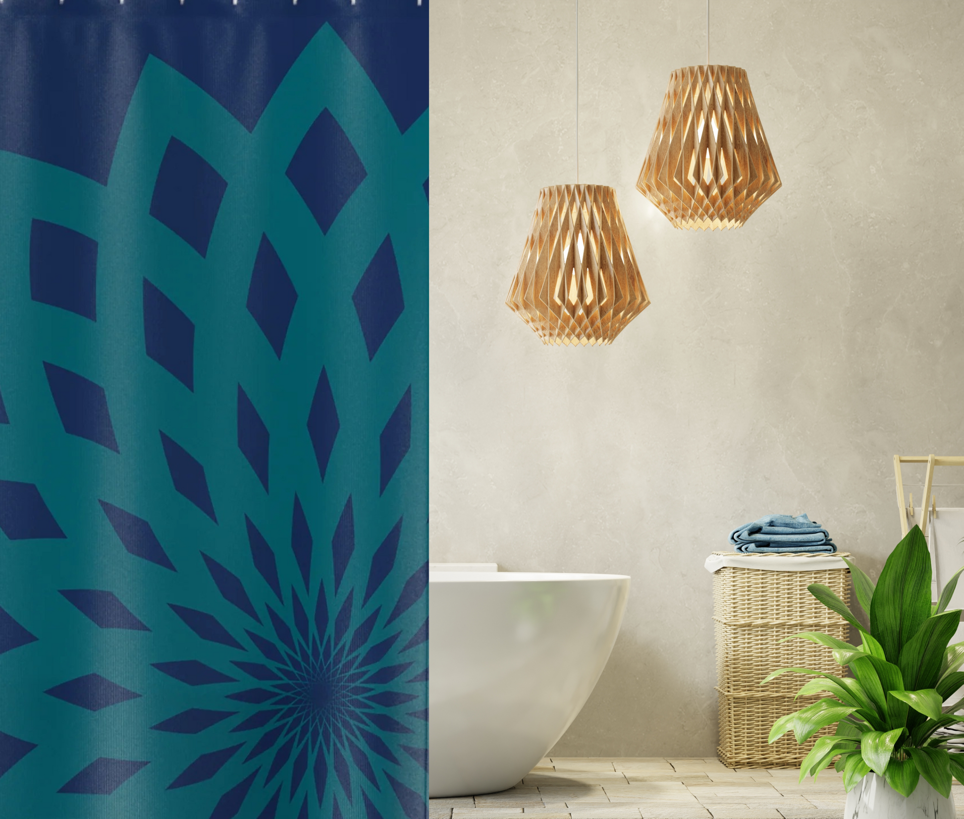 Shower Curtain Contemporary Blue and Teal Large Print Floral Design