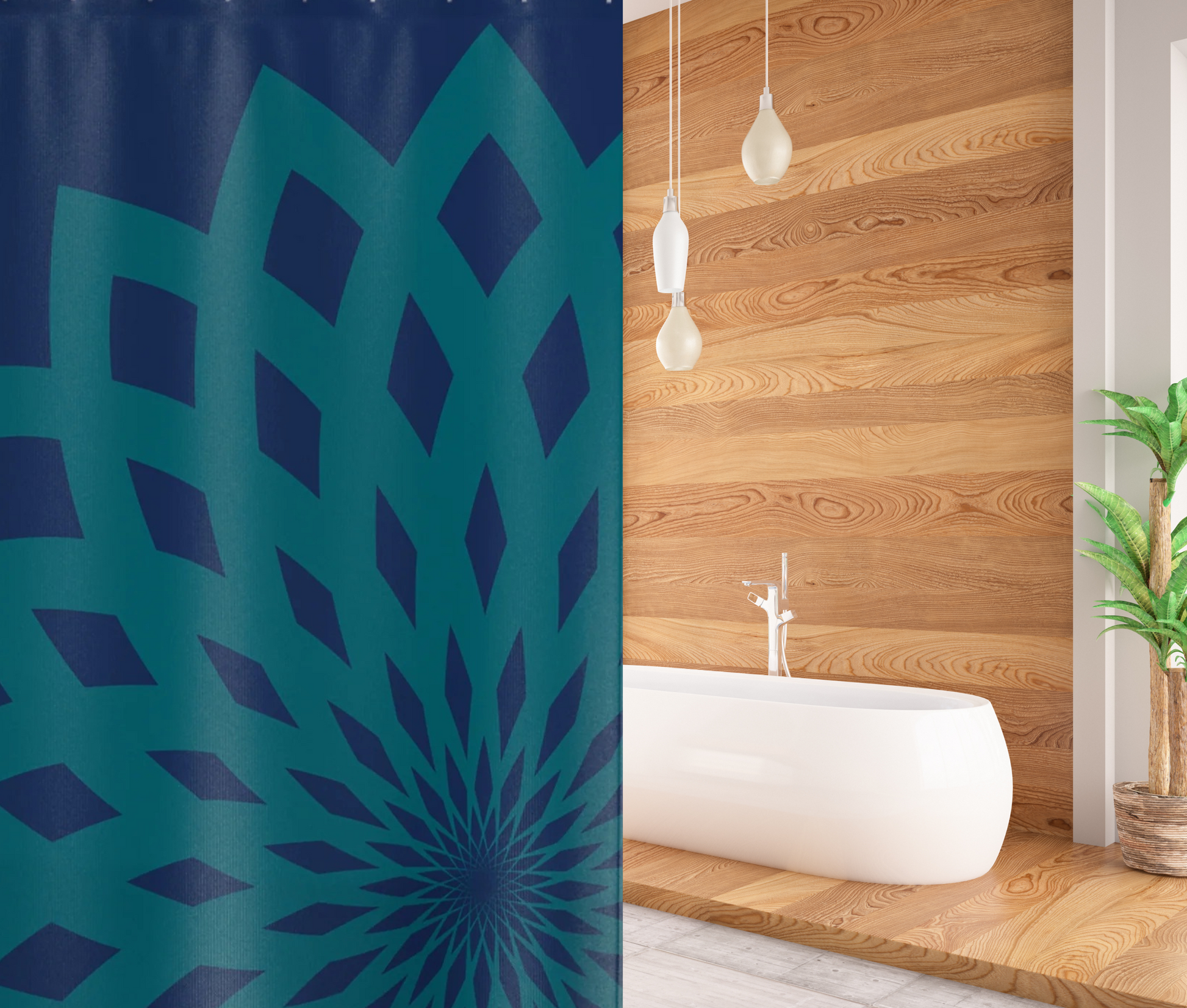 Shower Curtain Contemporary Blue and Teal Large Print Floral Design