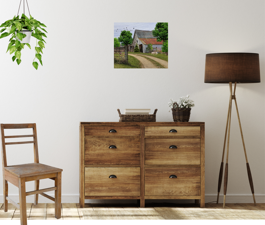 Rustic Harmony Nostalgic Barn and Sheep Canvas Print