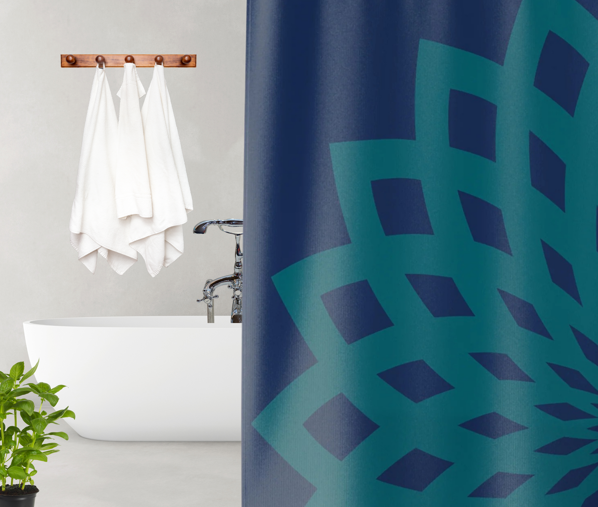 Shower Curtain Contemporary Blue and Teal Large Print Floral Design