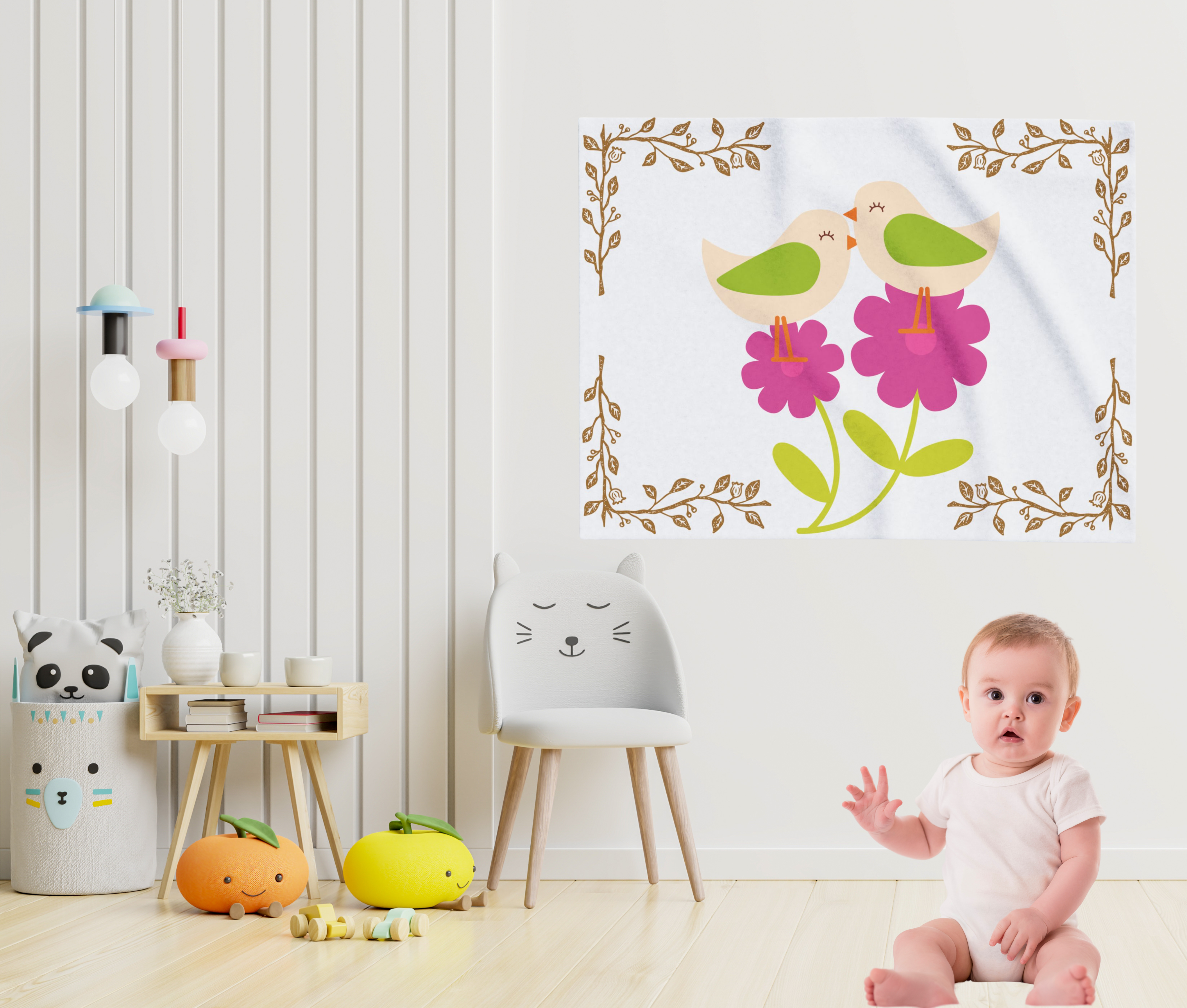 Baby Blanket Birds and Blossoms Arctic Fleece Infant Receiving Blanket Nursery Decor