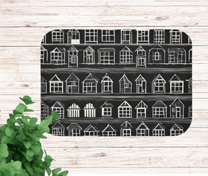 Farmhouse Rug Black and White Geometric White Houses on Black Background Home Sweet Home