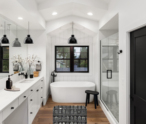 Farmhouse Rug Black and White Geometric White Houses on Black Background Home Sweet Home