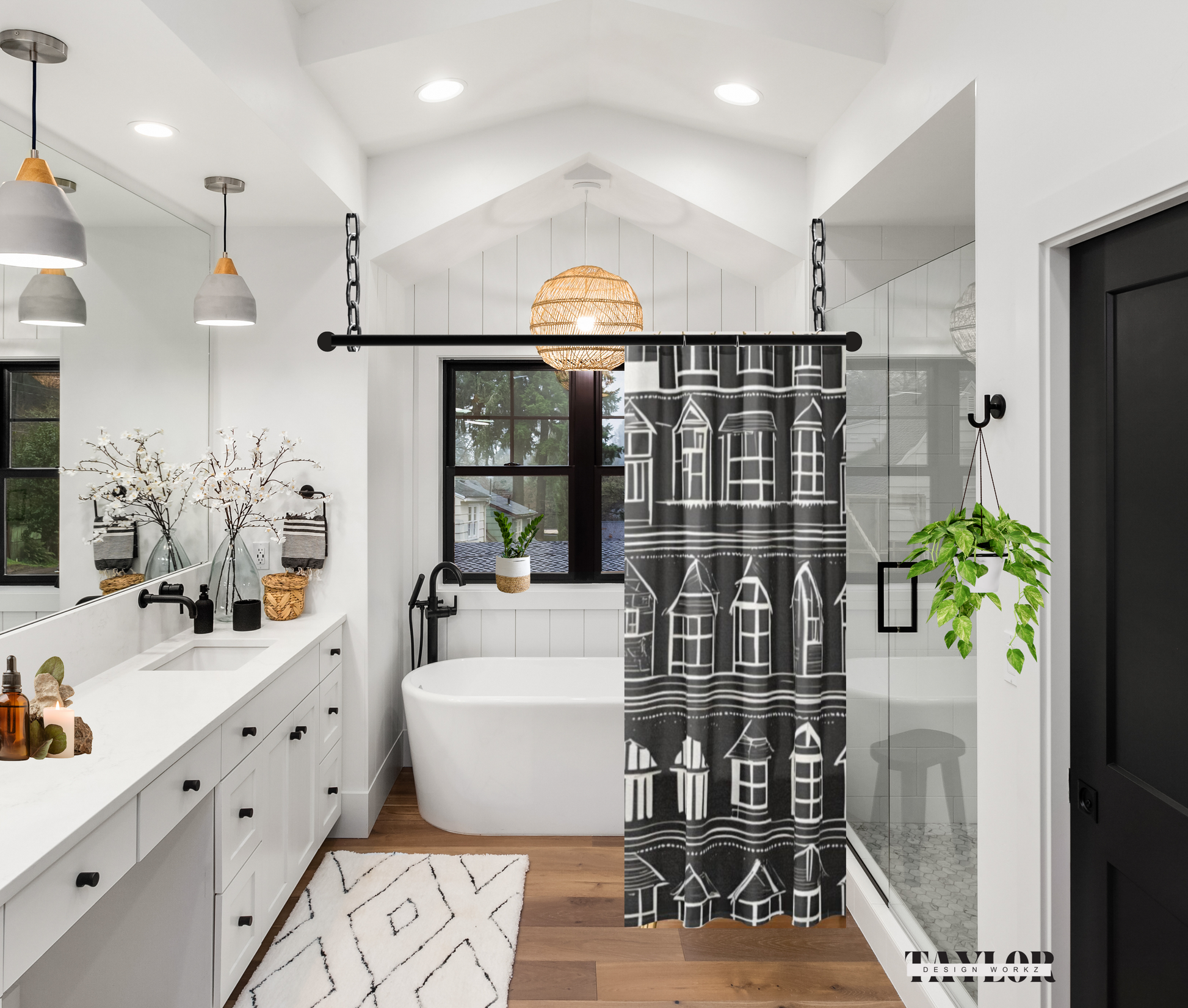 Shower Curtain  Black and White Modern Farmhouse Graphic Home Sweet Home-Home Decor