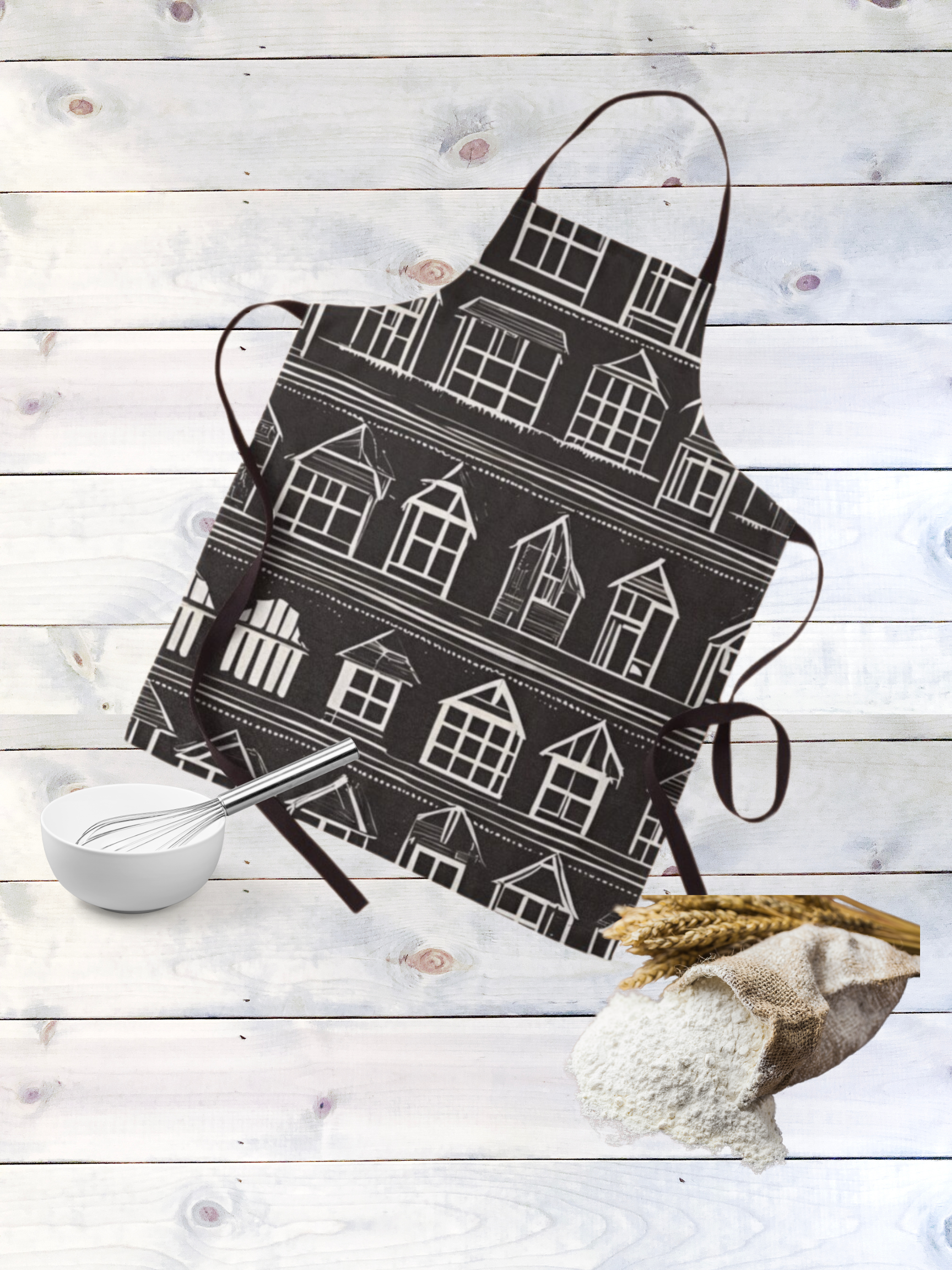 Apron-Home Sweet Home  Black and White Modern Farmhouse Graphic Print