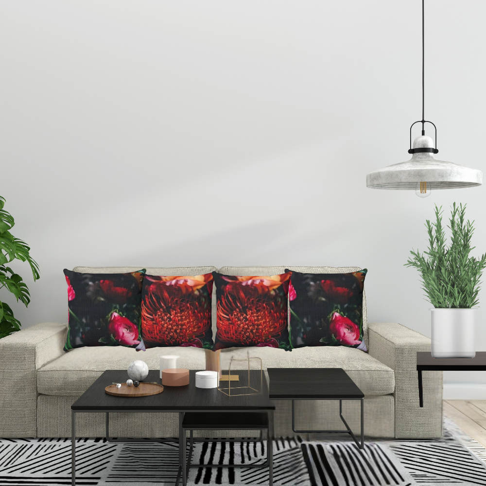 both sides shown on a grey couch