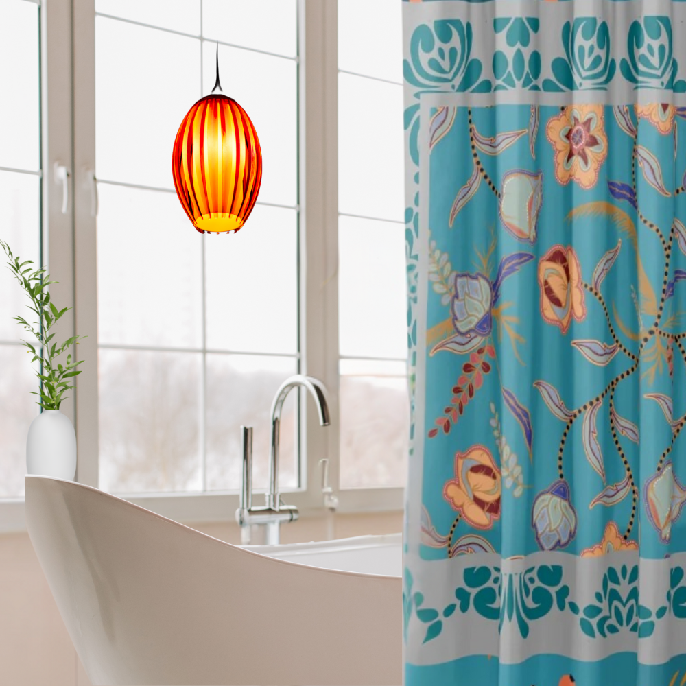 Vibrant Floral Teal and Gray Shower Curtain shown in