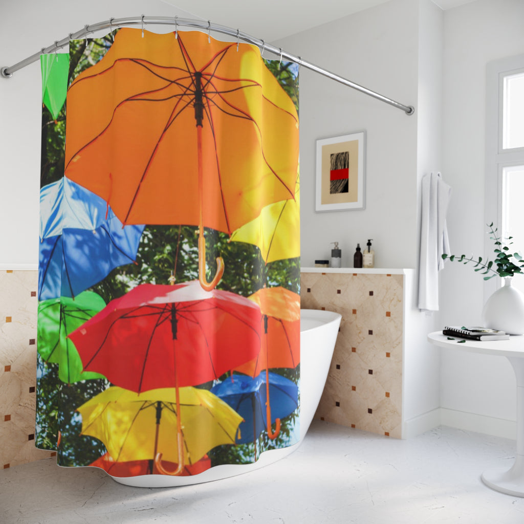 shown on a curved curtain rod