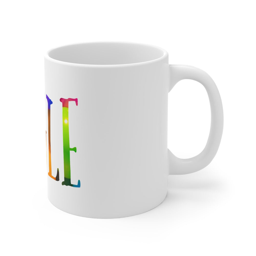 detail of giggle mug from side