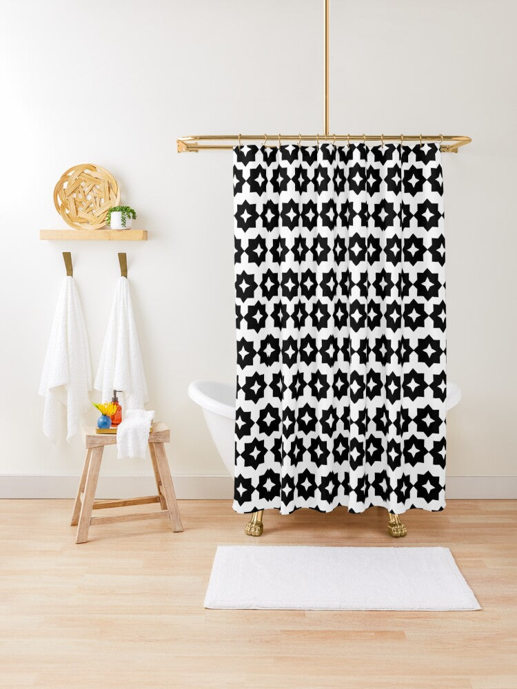 Shower Curtain-Black and White  Modern Farmhouse Graphic