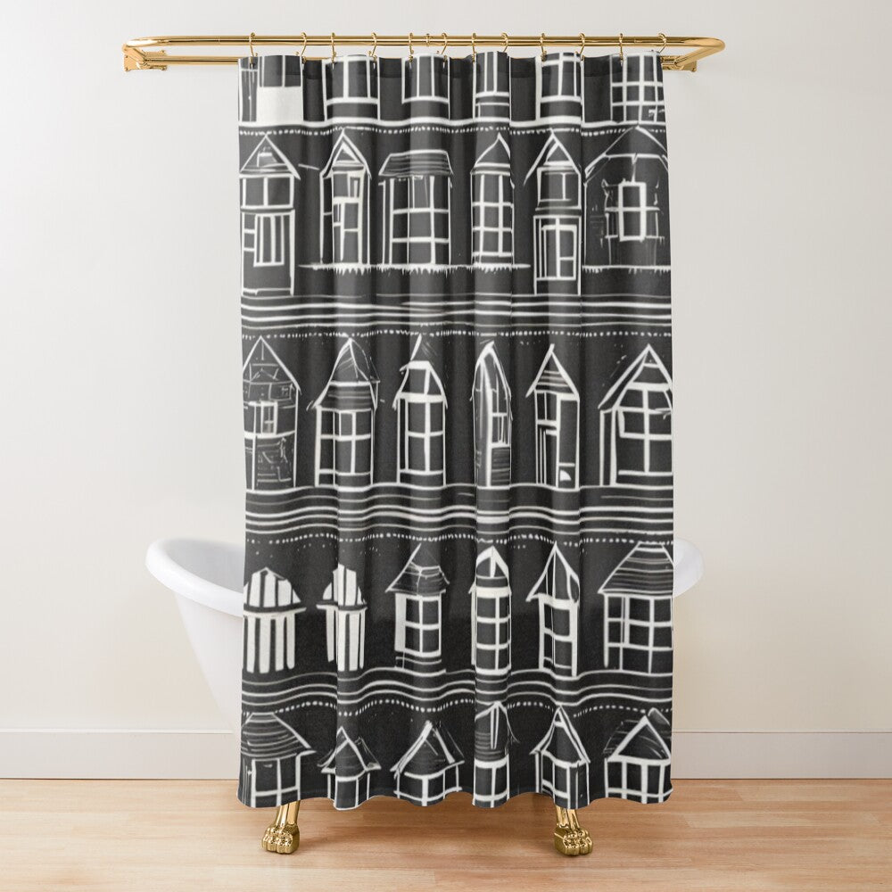 adorable black shower curtain with little white houses mdern farmhouse