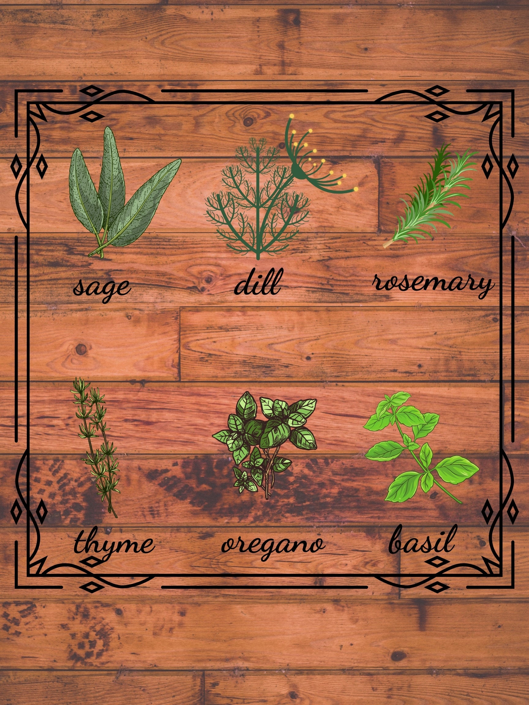 Rustic Herb Chart Art Board Print