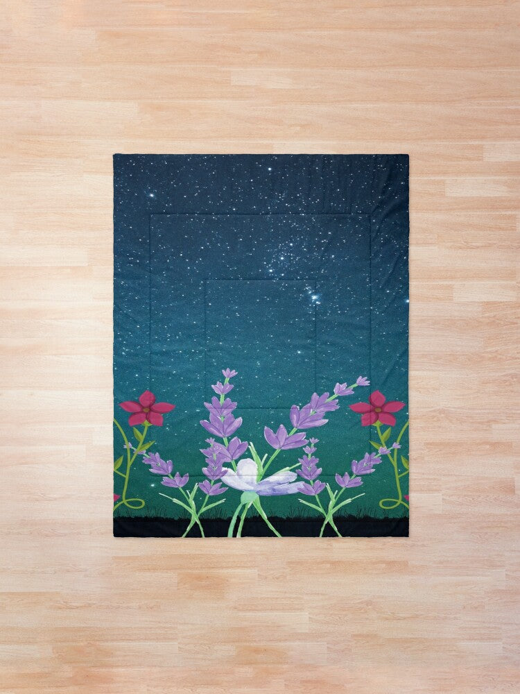 Garden in Moonlight Teal and Lavender Print Comforter